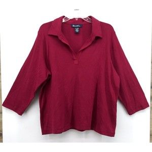 Denim & Co Shirt Women's XL Pink Long Sleeve V Neck 100% Cotton